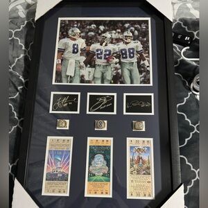 Cowboys championship poster with rings , picture , tickets and signature